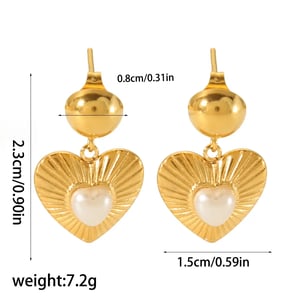 1 Pair Retro Classic Style Heart Shape Stainless Steel  Gold Color Inlay Artificial Pearls Women's Drop Earrings h5 Picture3